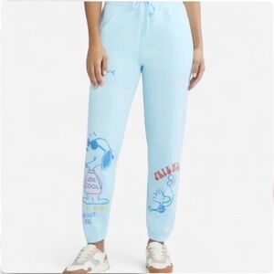 Peanuts Women Snoopy Joe Cool & Friends Graphic Jogger Pants Blue XS